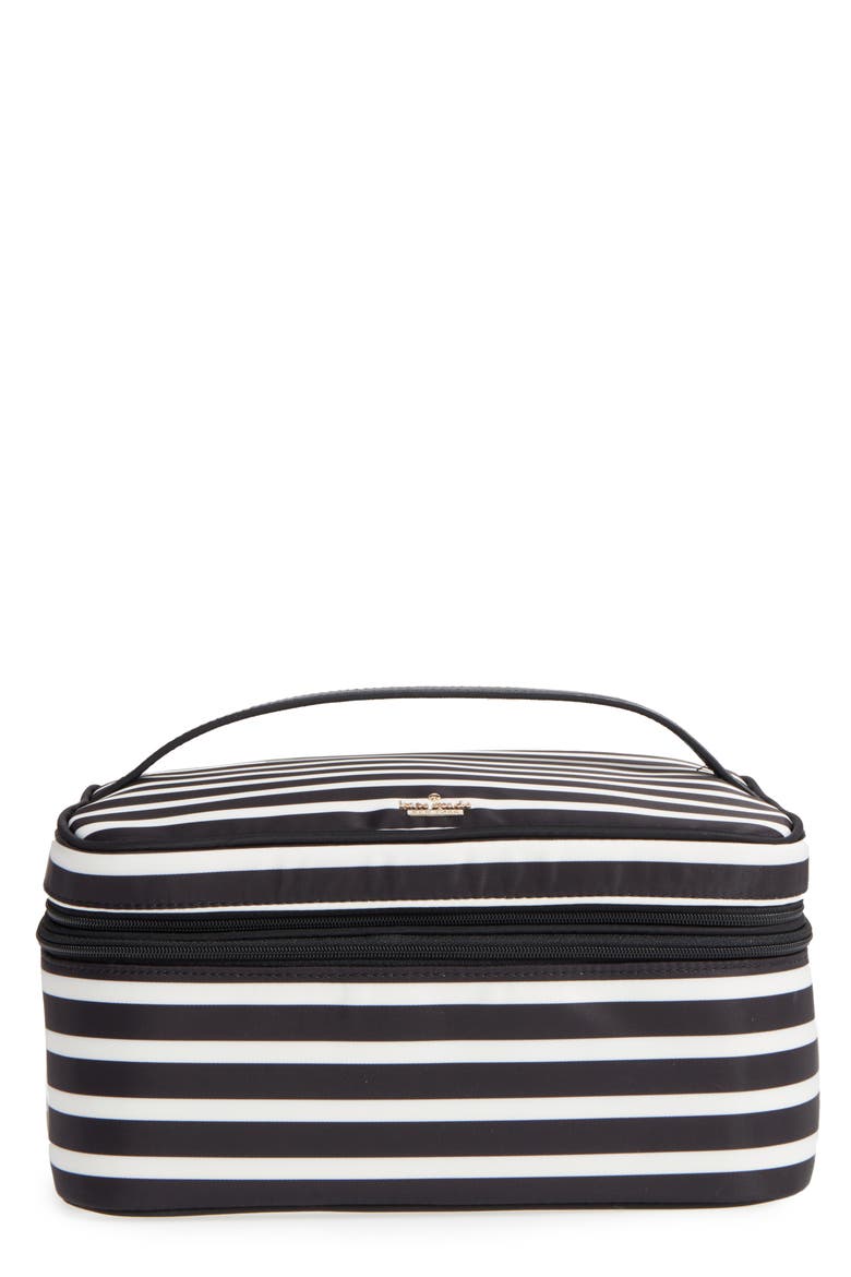 micah nylon cosmetics case, Alternate, color, BLACK/ CLOTTED CREAM