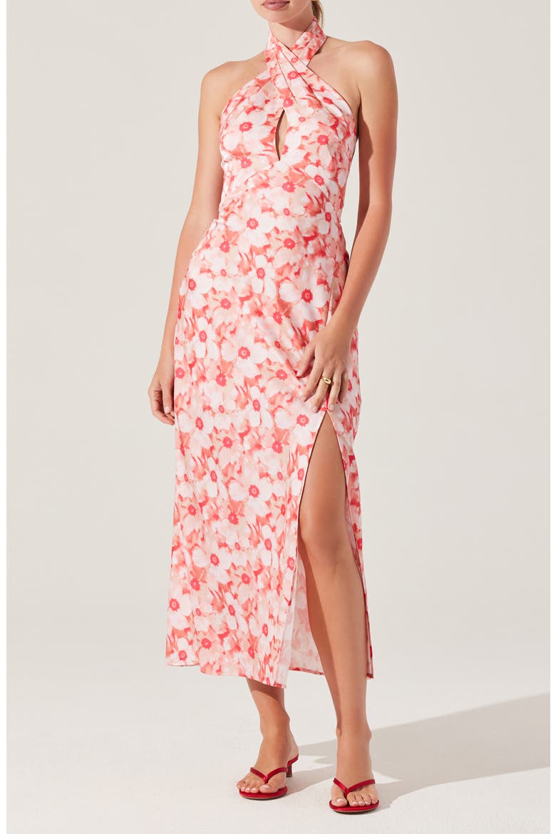 Marisa Floral Print Halter Dress, Main, color, CORAL FLORAL