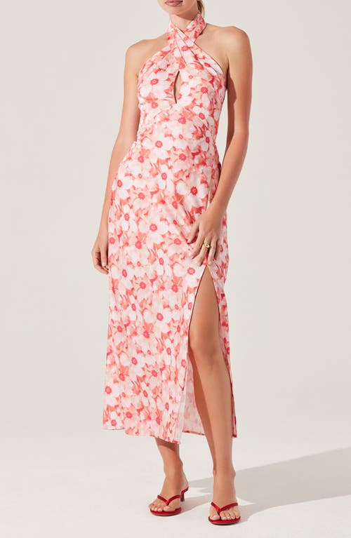 Astr The Label Marisa Floral Print Halter Dress In Coral Floral