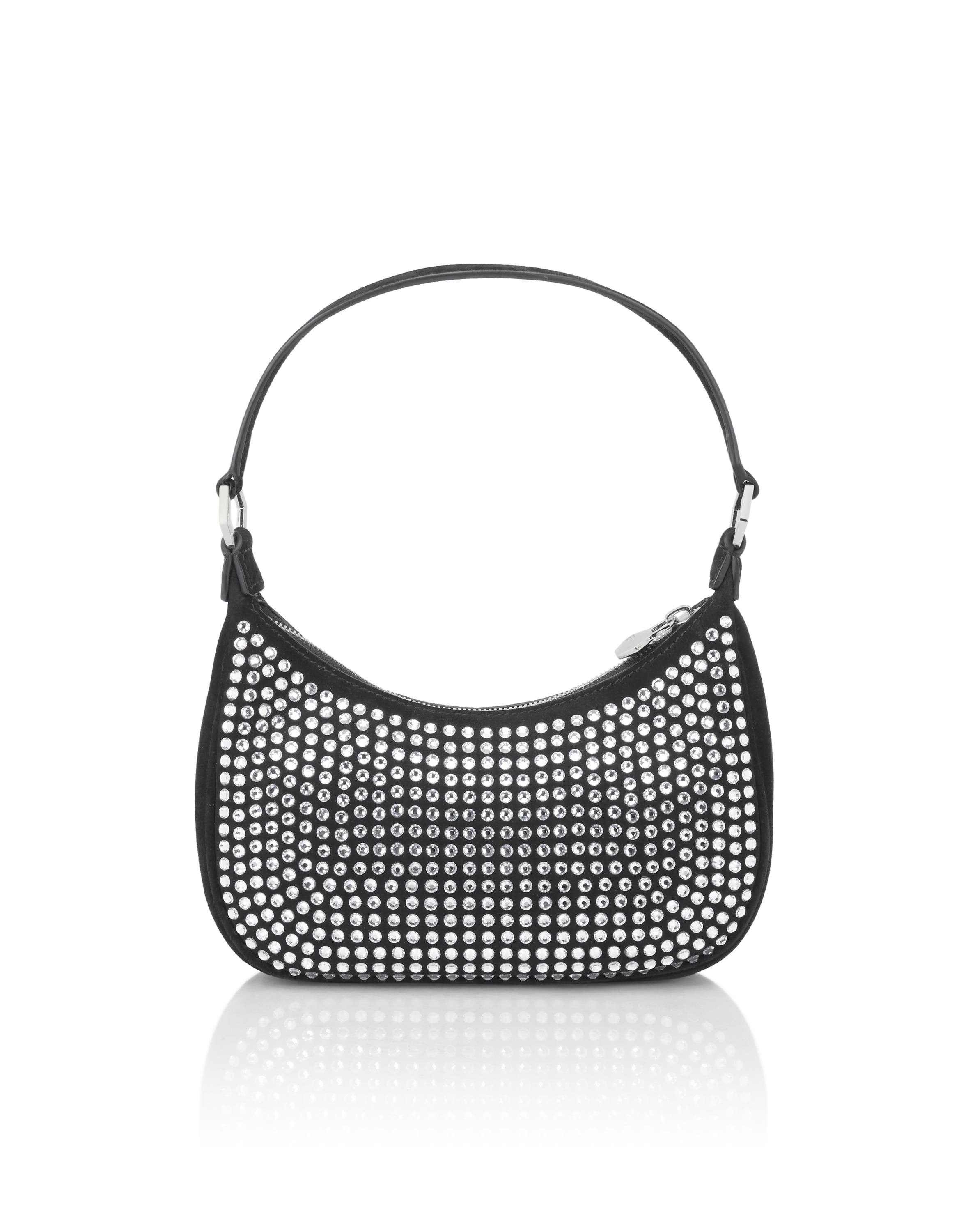 Suede Shoulder Bag All-Over Strass Women, Alternate, color, black/crystal