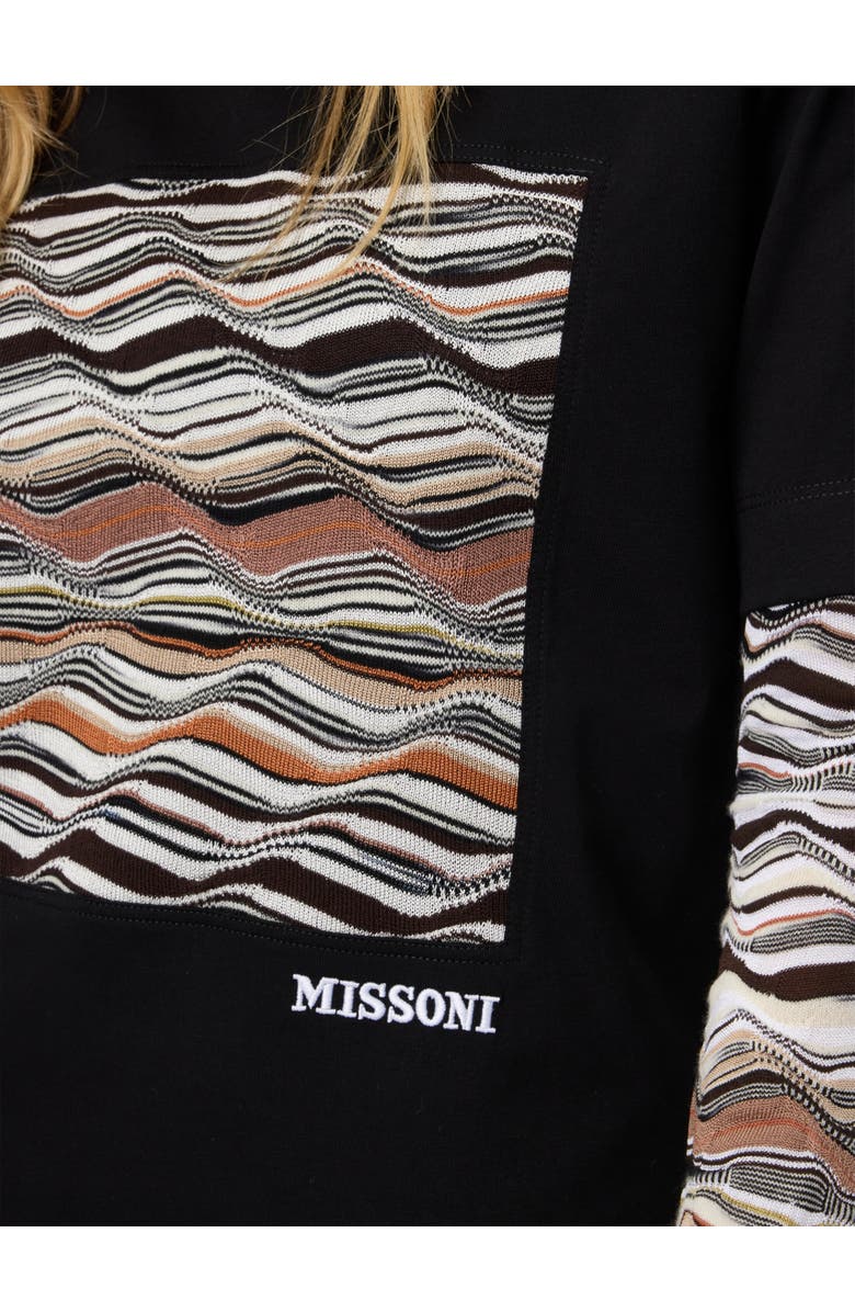 Missoni Short Sleeve T-shirt With Knit Insert And Logo, Alternate, color, Black