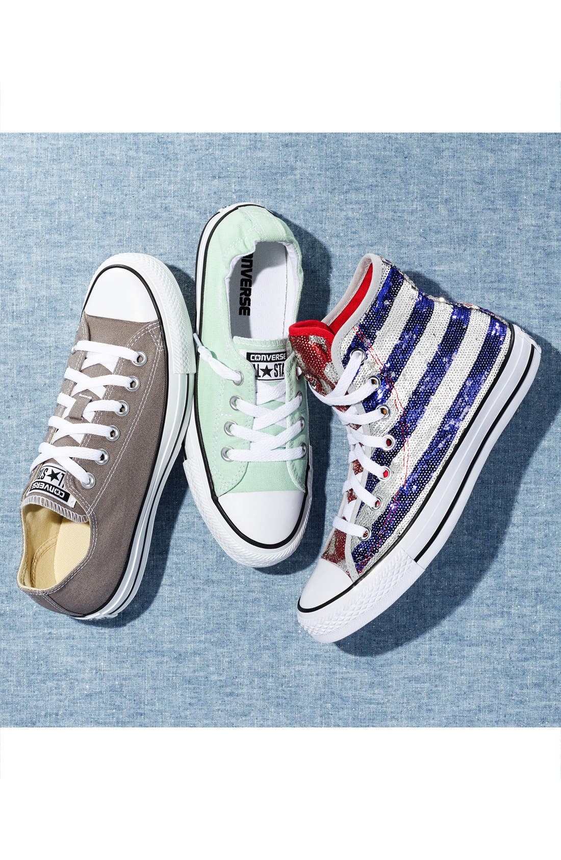 Chuck Taylor® All Star® Sequin Flag High Top Sneaker, Alternate, color, SILVER/ ELECTRIC COBALT/ WHITE