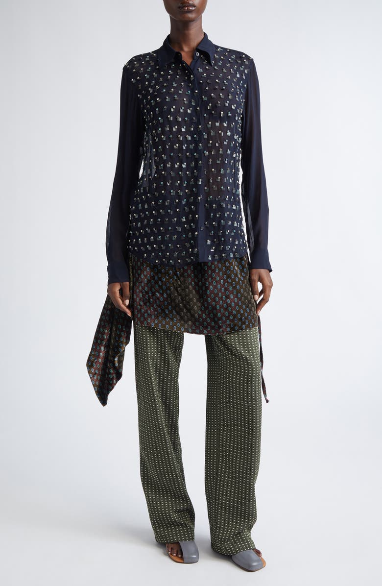 Dries Van Noten Chowyowy Embellished Button-Up Shirt, Alternate, color, Navy