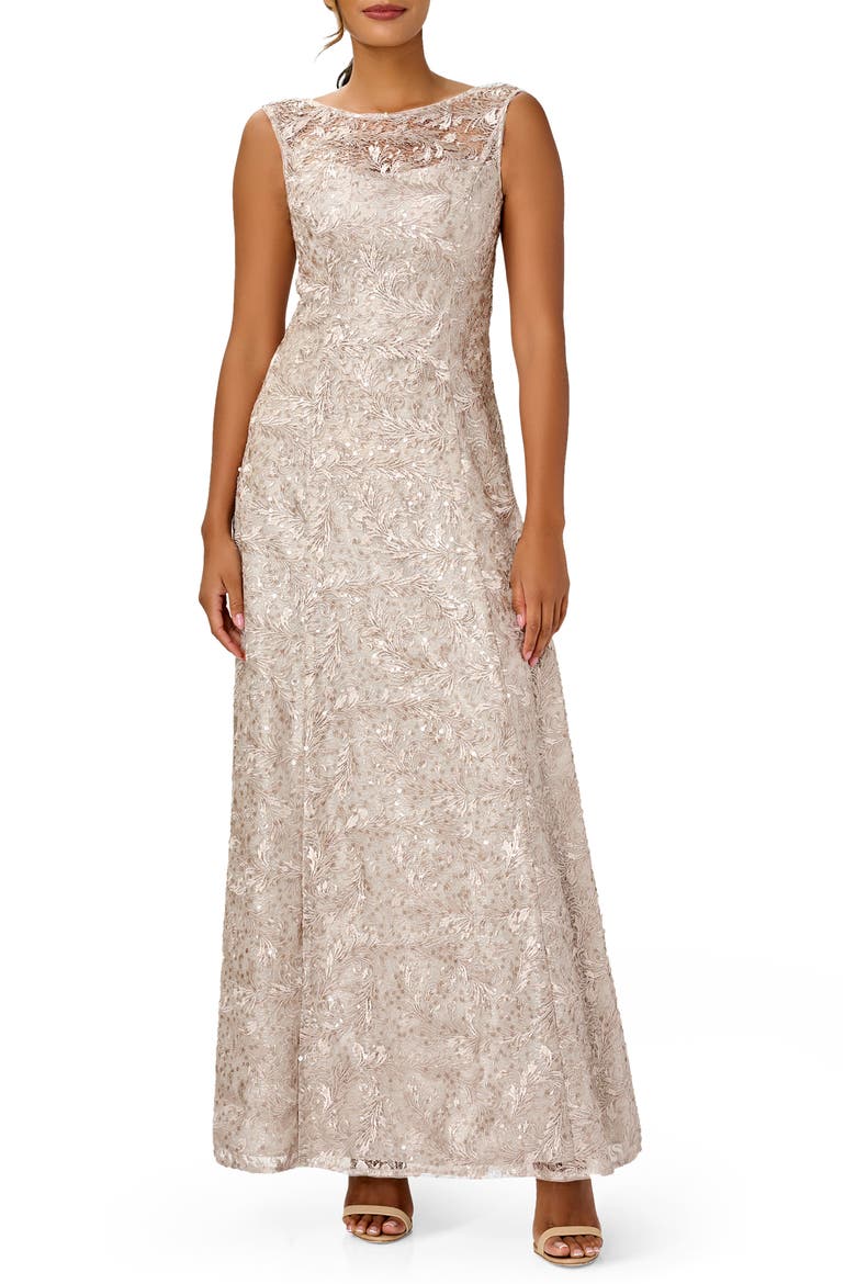 Sequin Lace Gown, Main, color, MARBLE