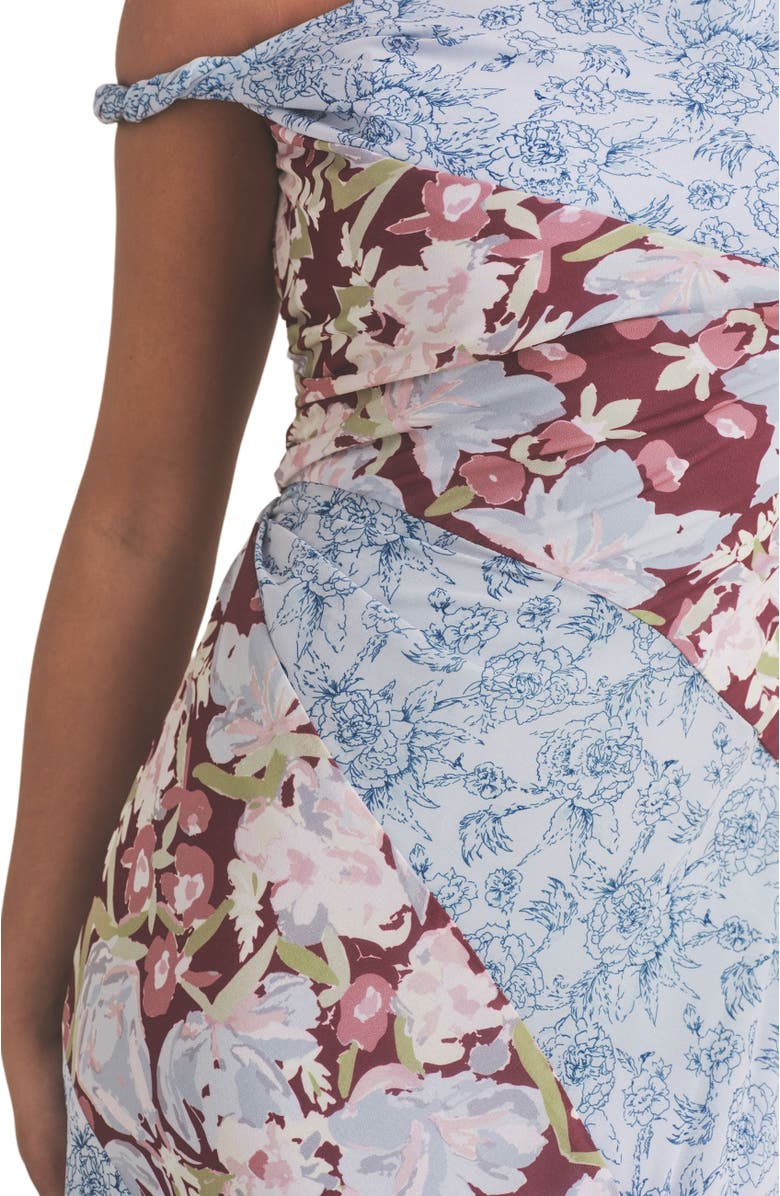 Six Stories Floral Print Twist Detail Ruffle Dress, Alternate, color, Pale Blue