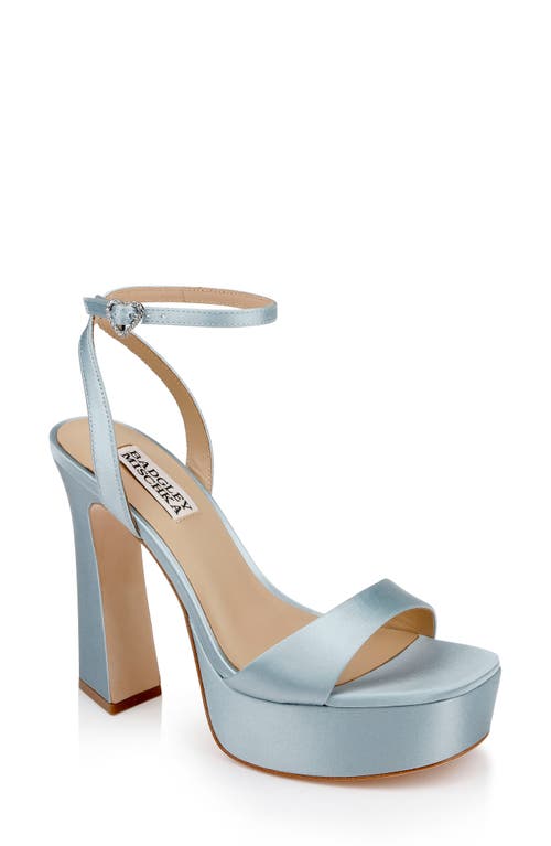 Badgley Mischka Collection Caia Ankle Strap Platform Sandal In Mist Blue Satin