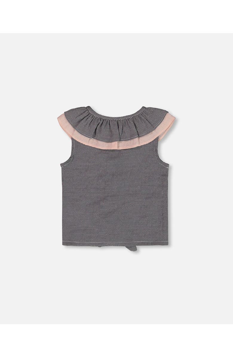Deux par Deux Little Girl's Sleeveless Top With Front Tie Black And Sparkling Pink, Alternate, color,