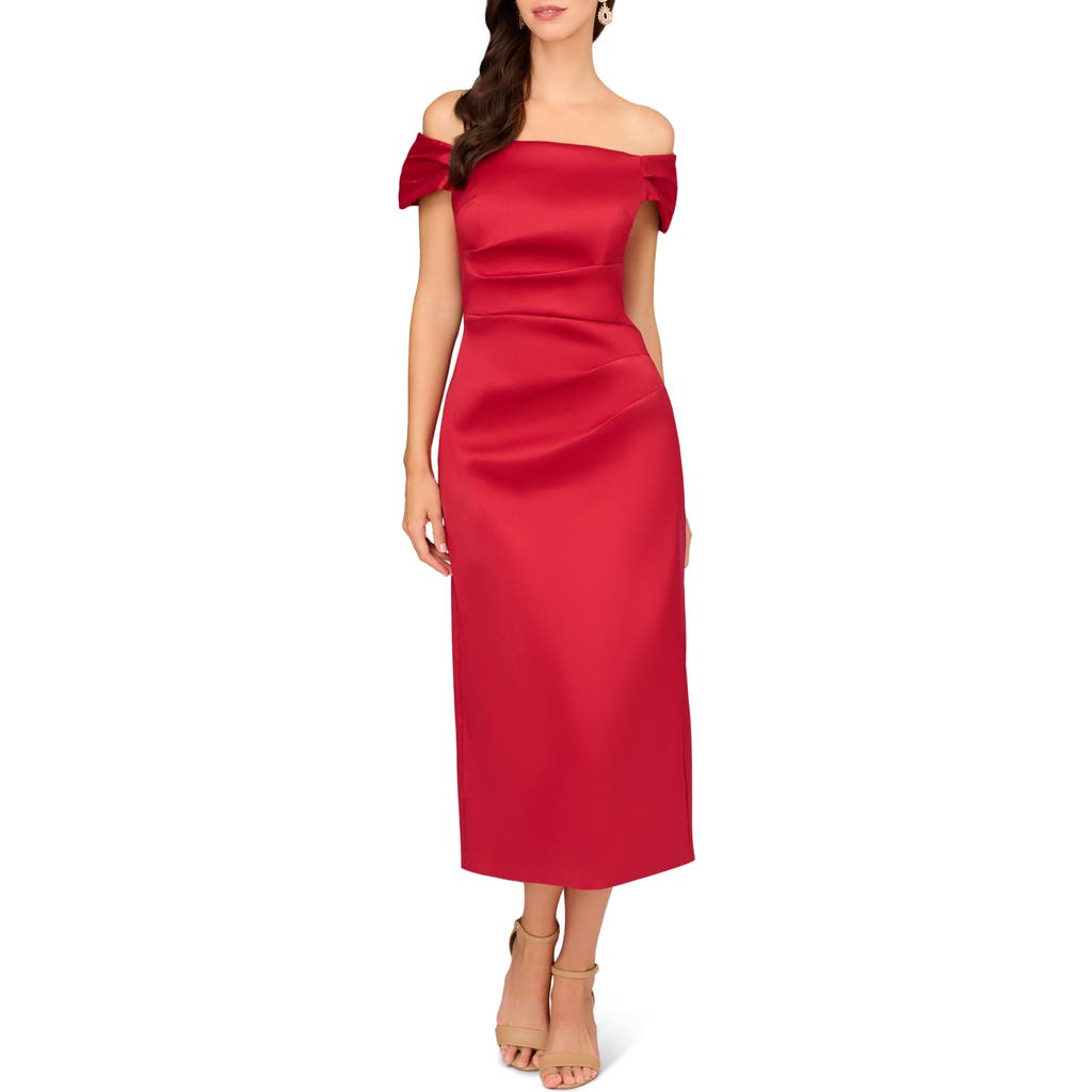 Aidan Mattox Off the Shoulder Mikado Midi Cocktail Dress in Matador Red  product