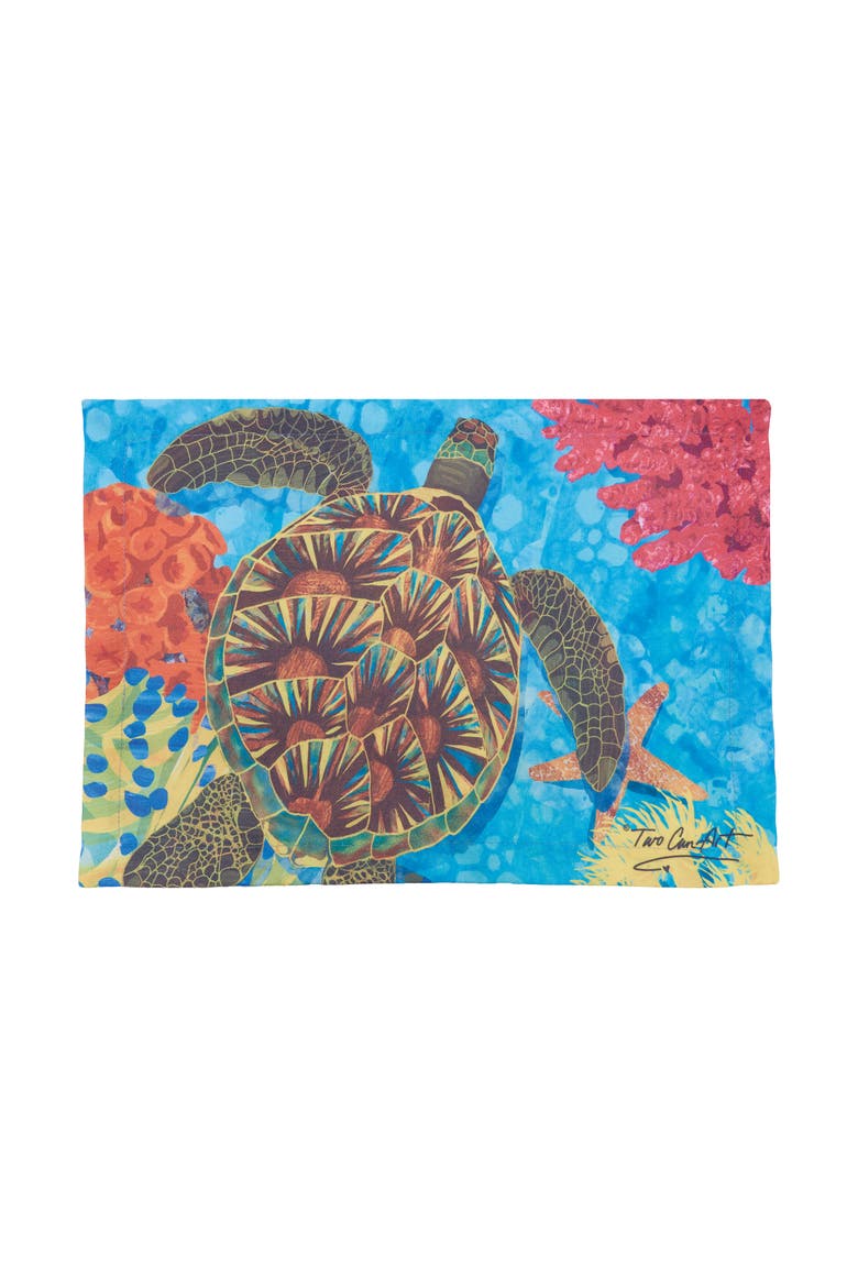 Turtle Printed Placemats Set of 6, 13.5" x 19", Main, color, Blue