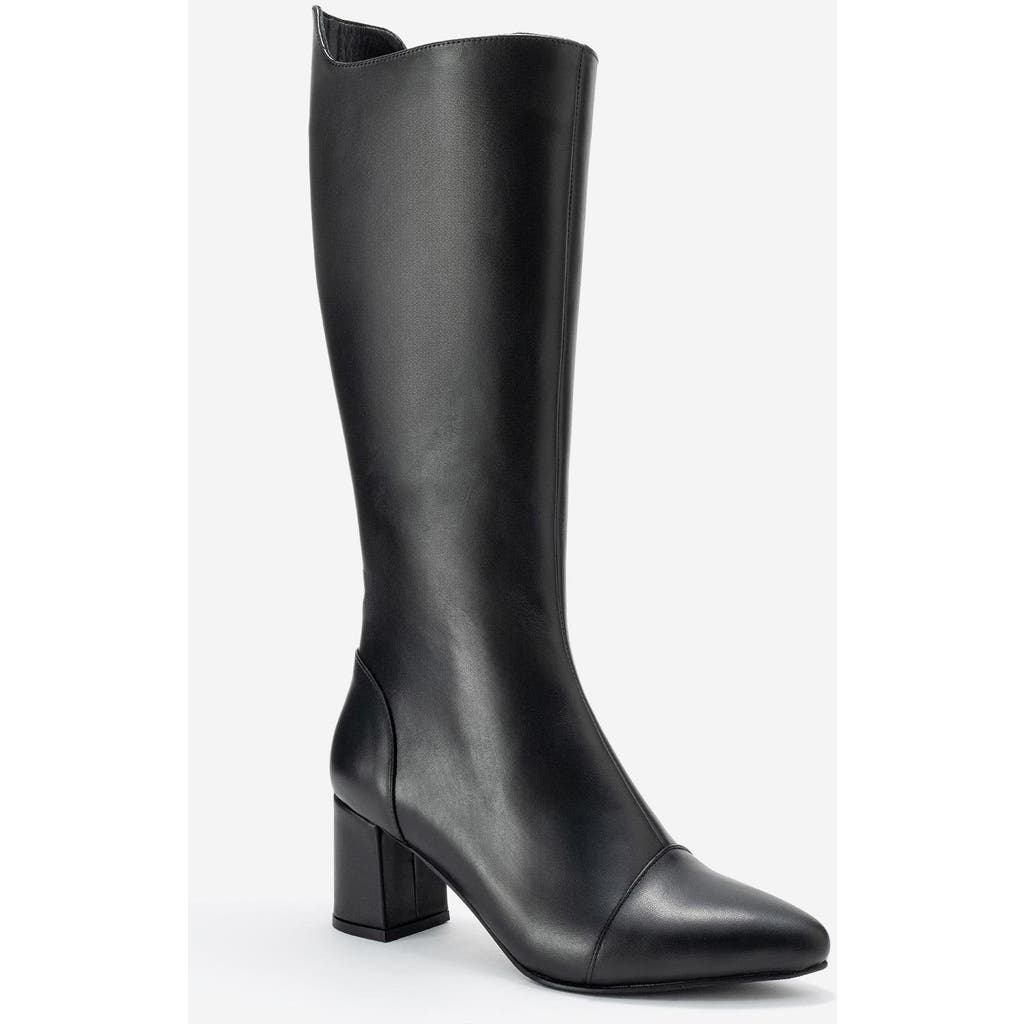 Forever & Always Shoes Osmera Leather Block Heel Knee High Boot In Black