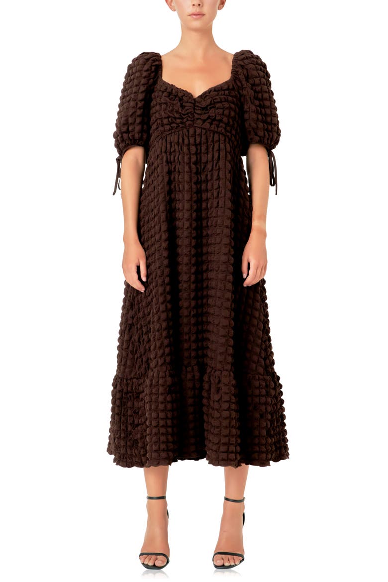 Texture Puff Sleeve Maxi Dress, Main, color, BROWN