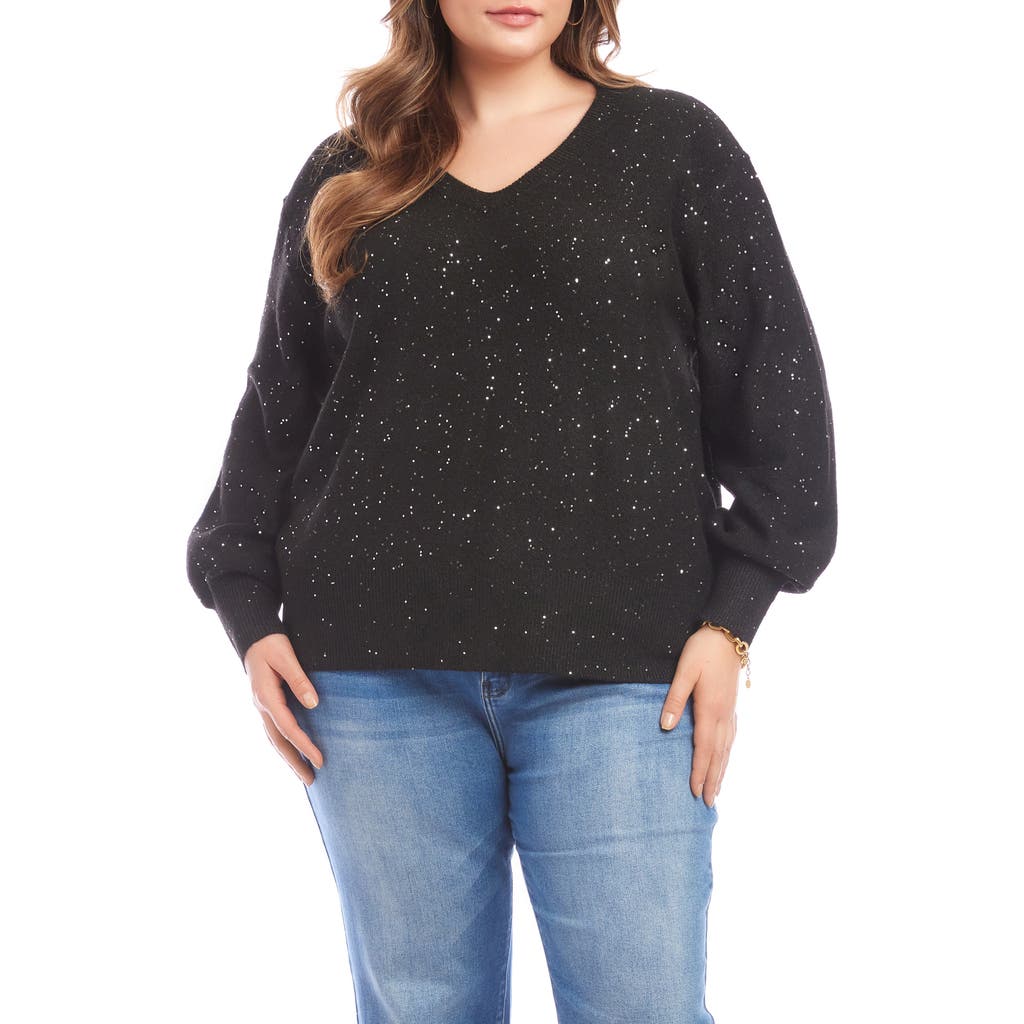 Karen Kane Plus Size Sequin V Neck Sweater In Multi