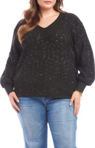 Karen Kane Sequin V-Neck Sweater