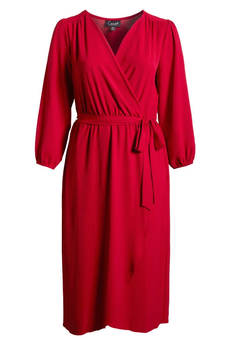 Tie Waist Long Sleeve Wrap Dress, Alternate, color, GARNET