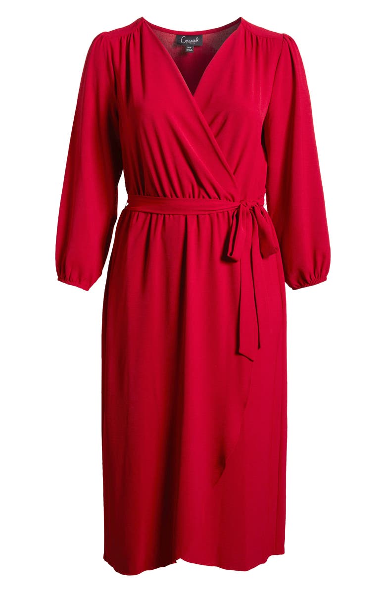 Connected Apparel Tie Waist Long Sleeve Wrap Dress, Alternate, color, Garnet