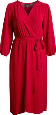 Connected Apparel Tie Waist Long Sleeve Wrap Dress