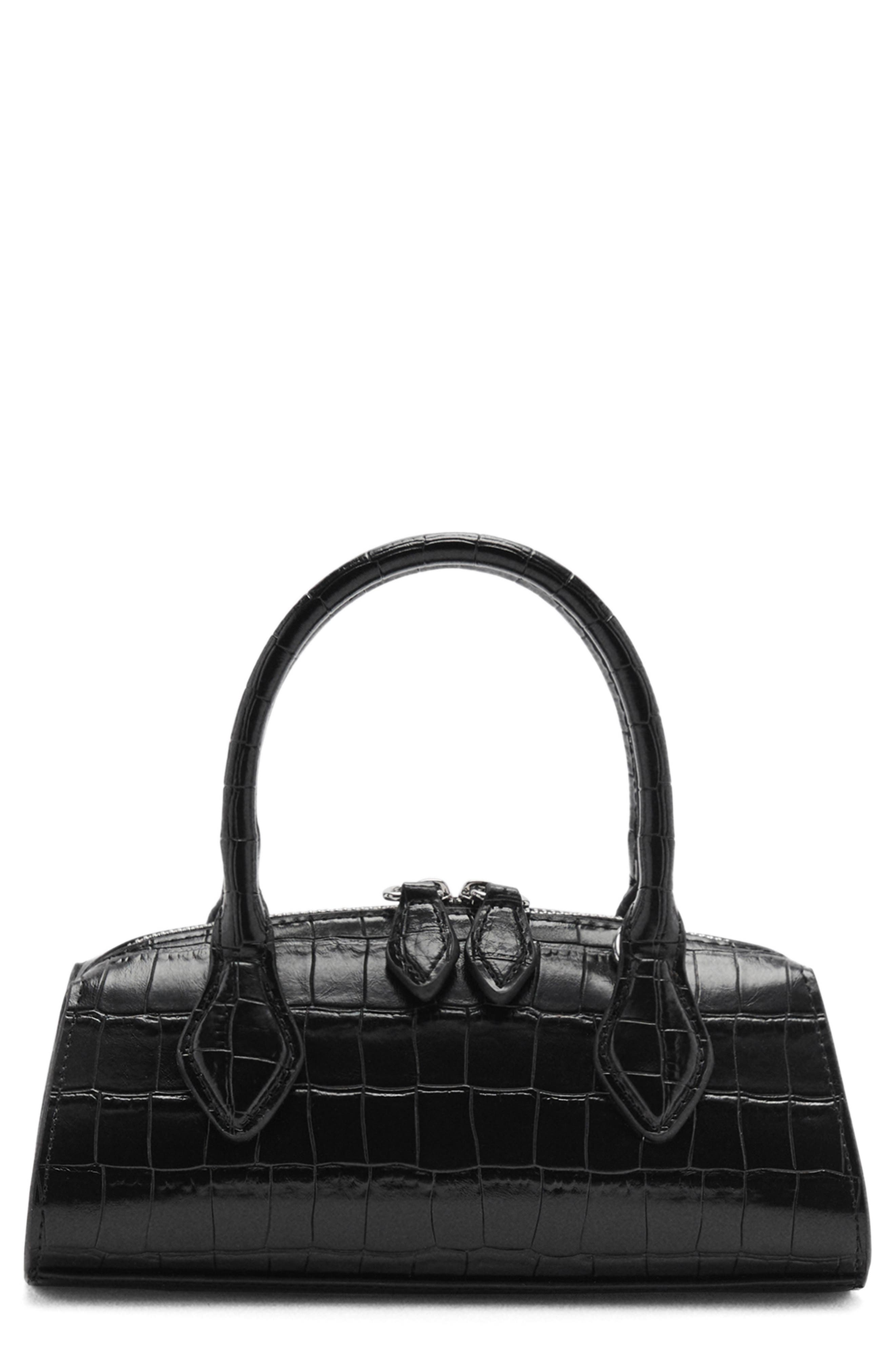 MANGO Croc Embossed Faux Leather Satchel, Main, color, 