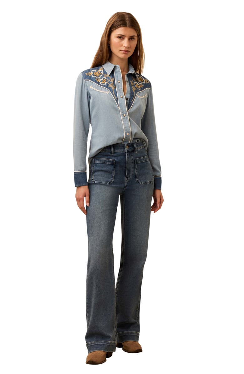 Faherty Embroidered Western Denim Shirt, Alternate, color, Outpost Blue Wash