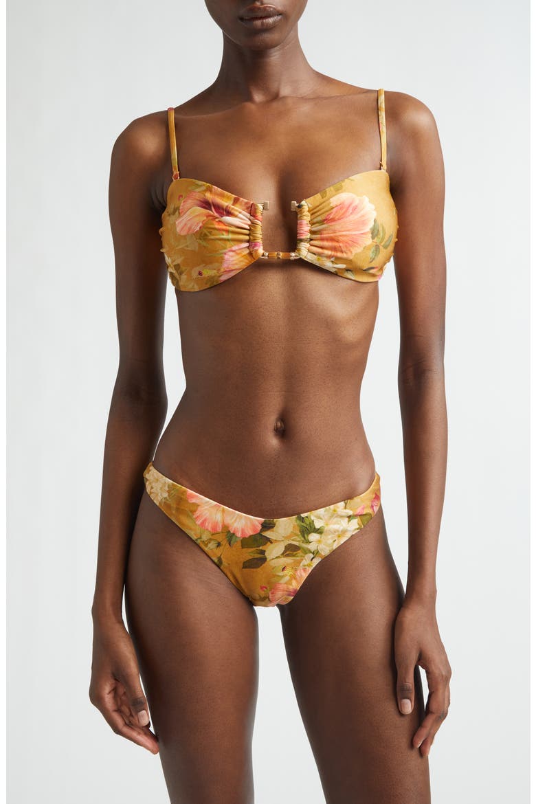 Mahon Bamboo Trim Two-Piece Swimsuit, Main, color, TAN HIBISCUS