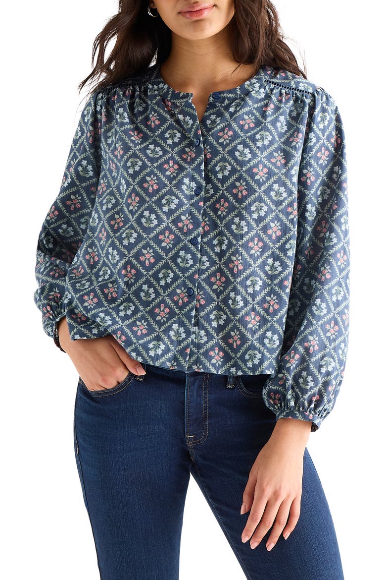 Long Sleeve Button-Up Shirt, Main, color, NAVY MULTI