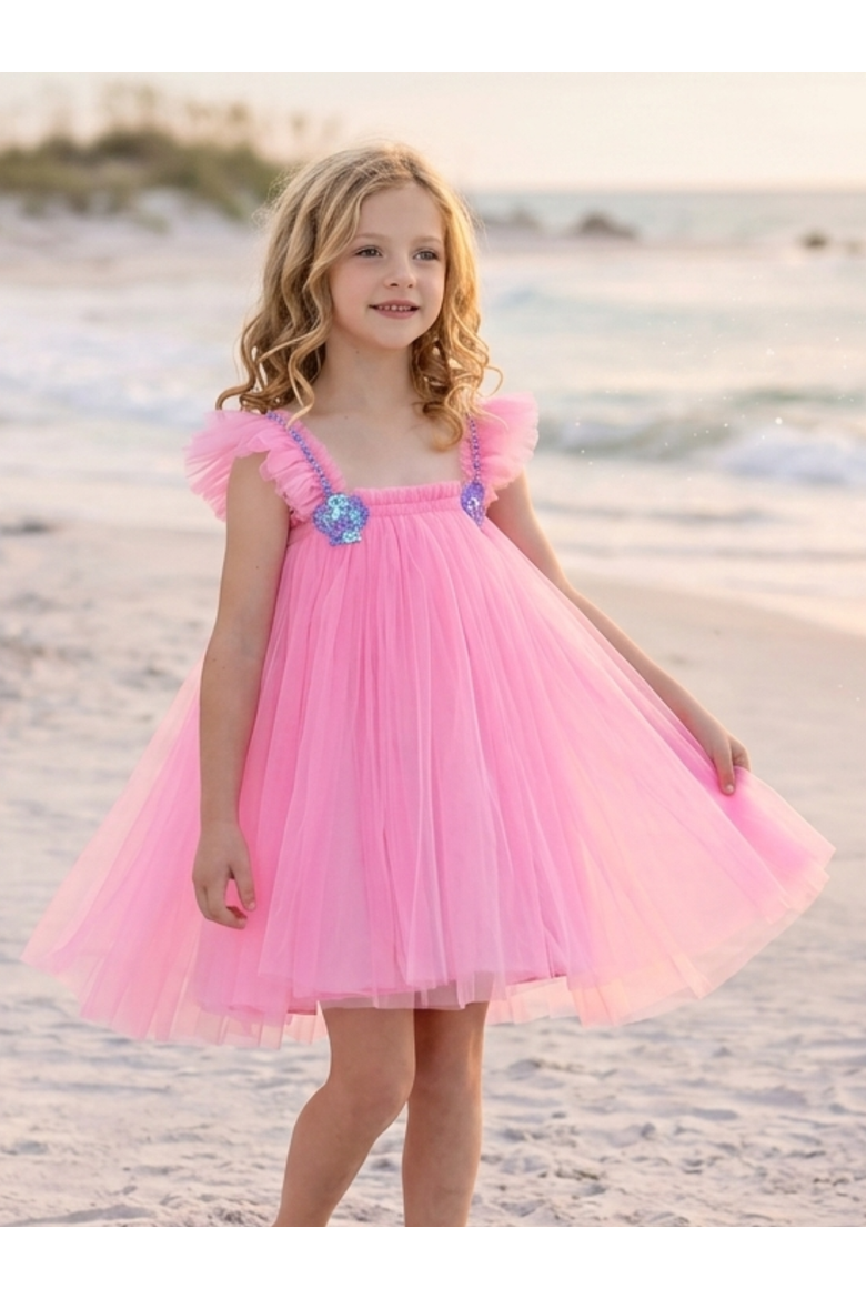 Seaside Sequin Shell Party Dress, Alternate, color, Pink