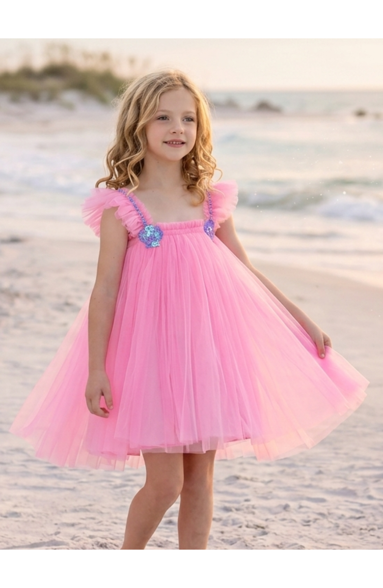 Mia Belle Girls Seaside Sequin Shell Party Dress, Alternate, color, Pink