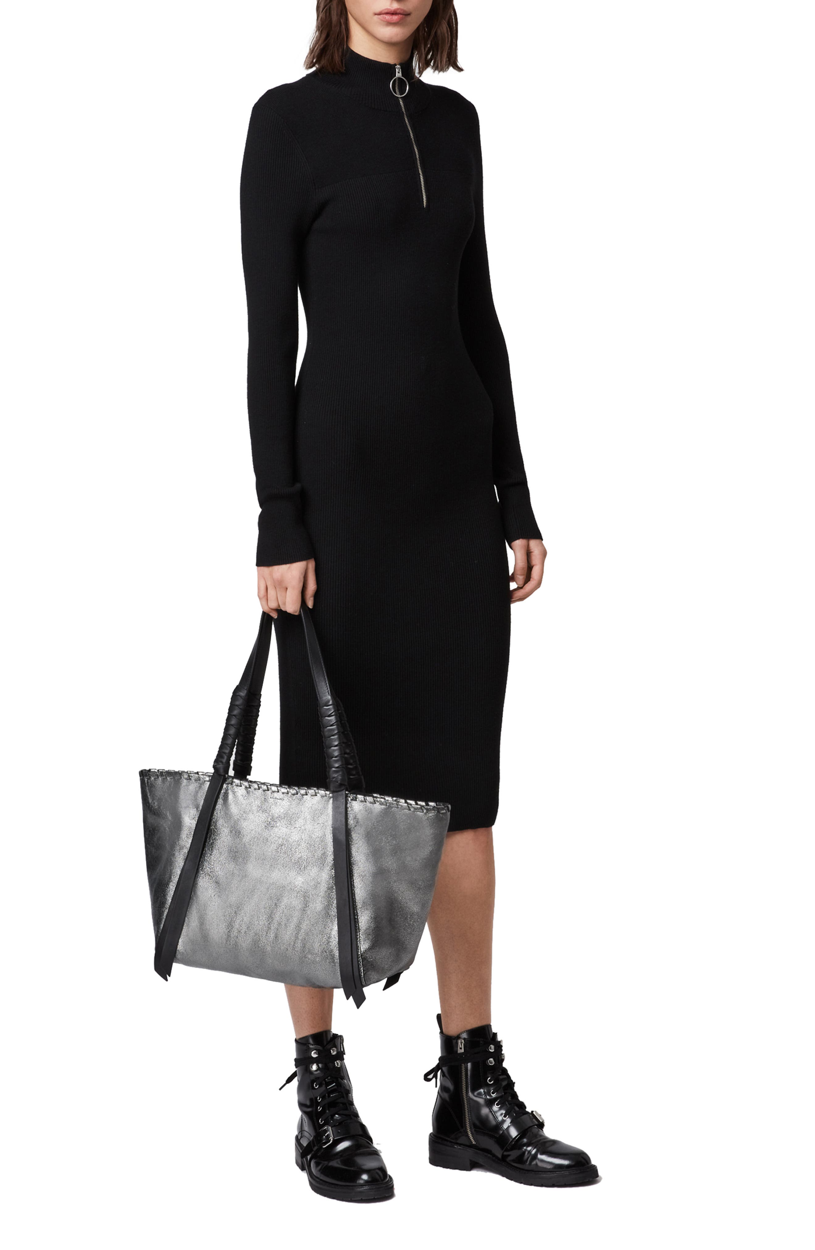 AllSaints Miki East/West Leather Tote, Alternate, color, Soft Gold