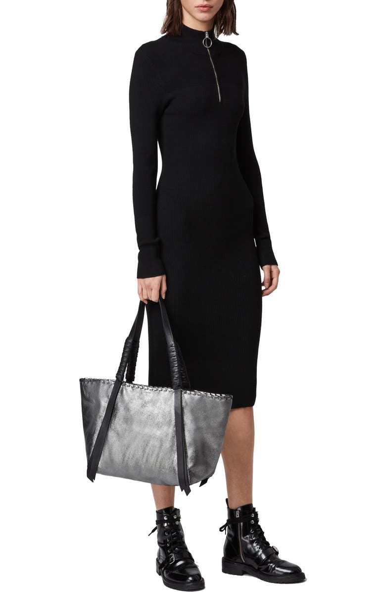 AllSaints Miki East/West Leather Tote, Alternate, color, Soft Gold