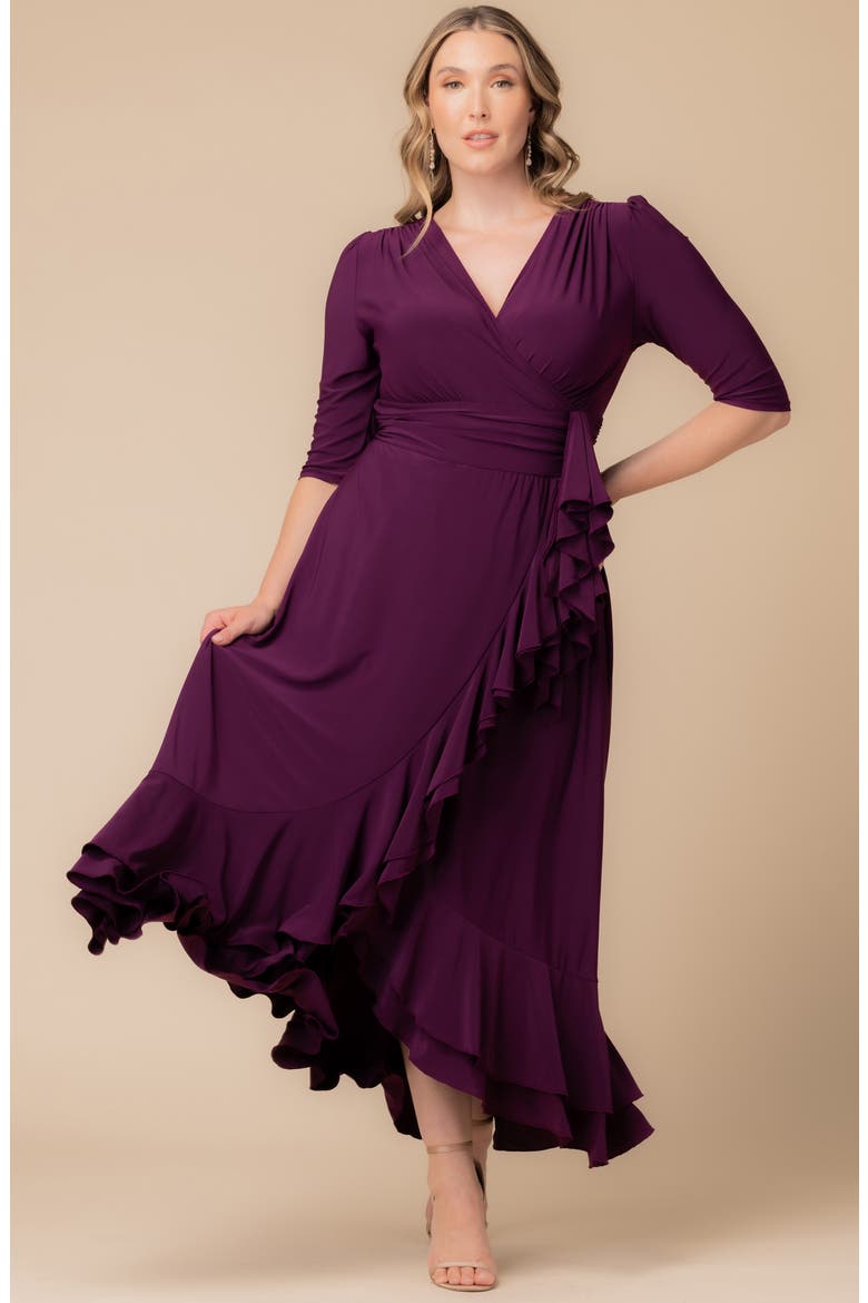 Veronica Ruffled High-Low Evening Gown, Alternate, color, PLUM