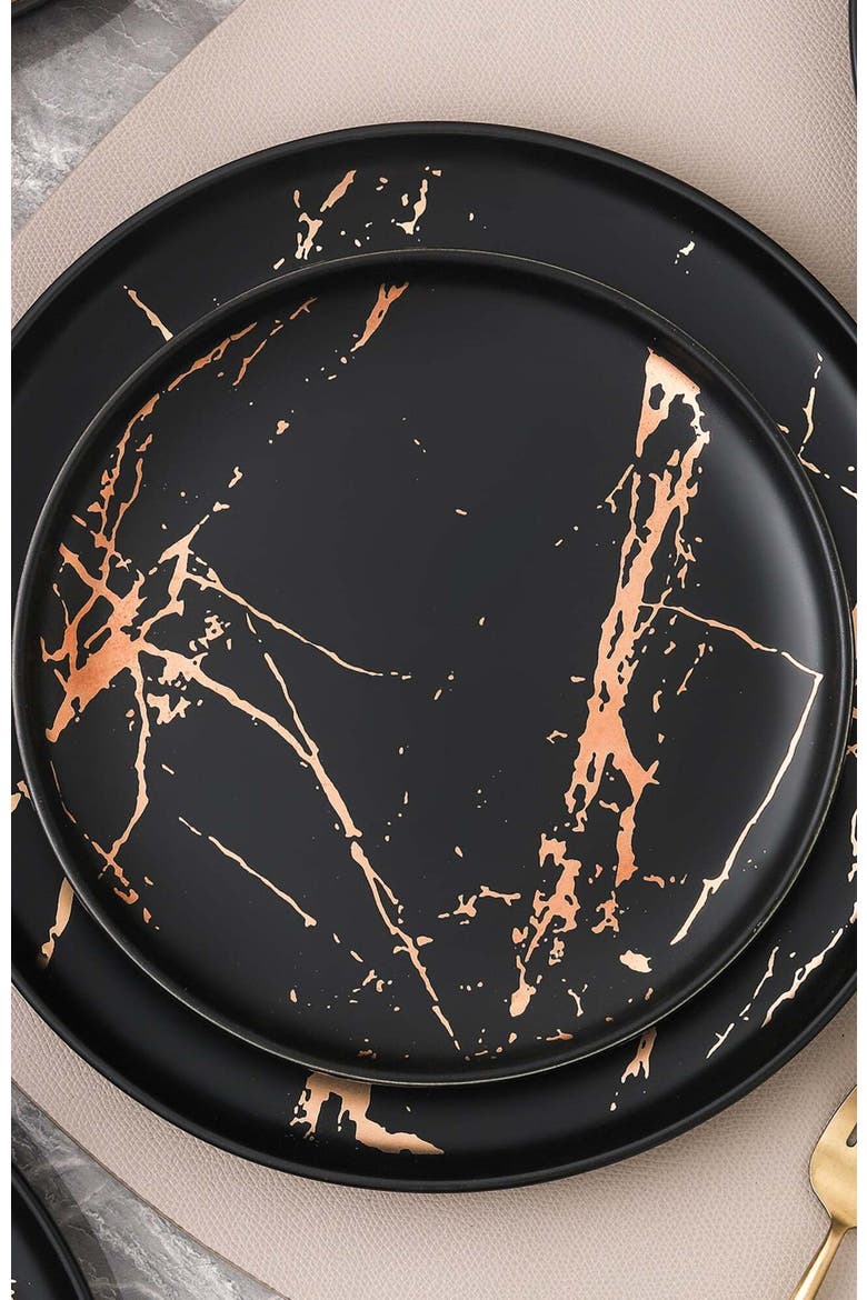 Zora Porcelain 4-Piece Dinner Plate Set, Alternate, color, Black