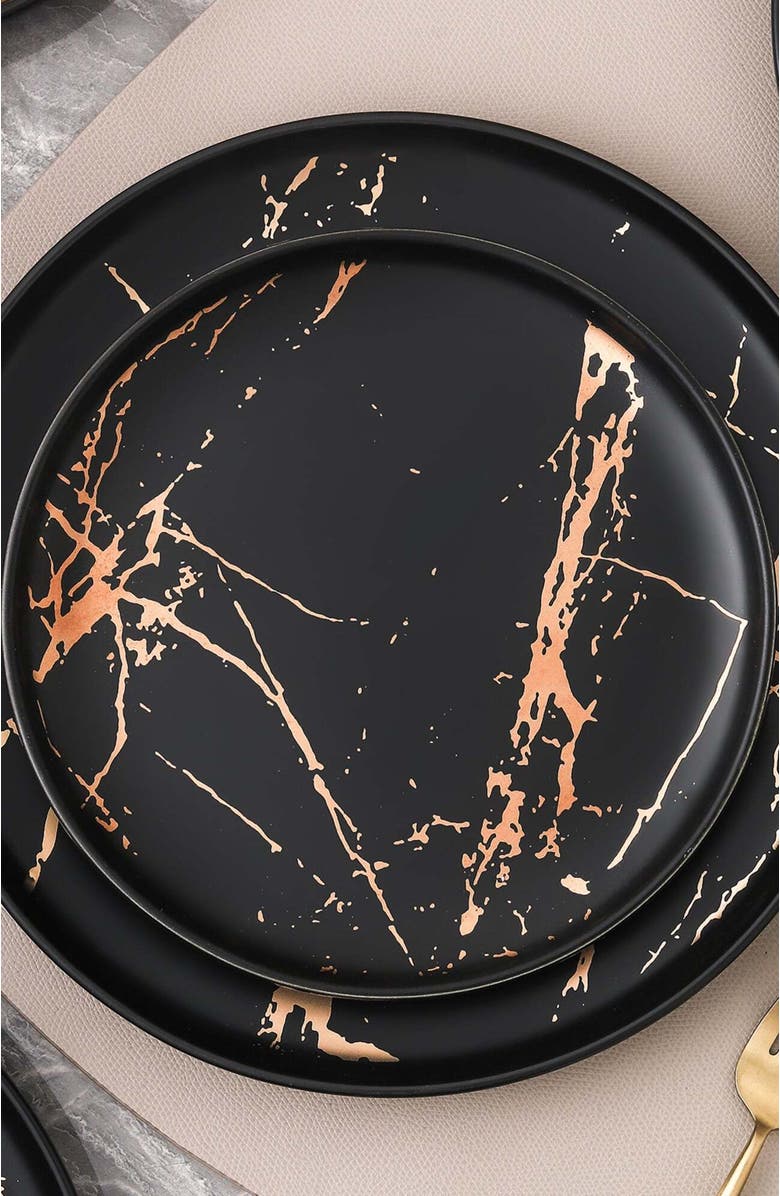 Stone Lain Zora Porcelain 4-Piece Dinner Plate Set, Alternate, color, Black