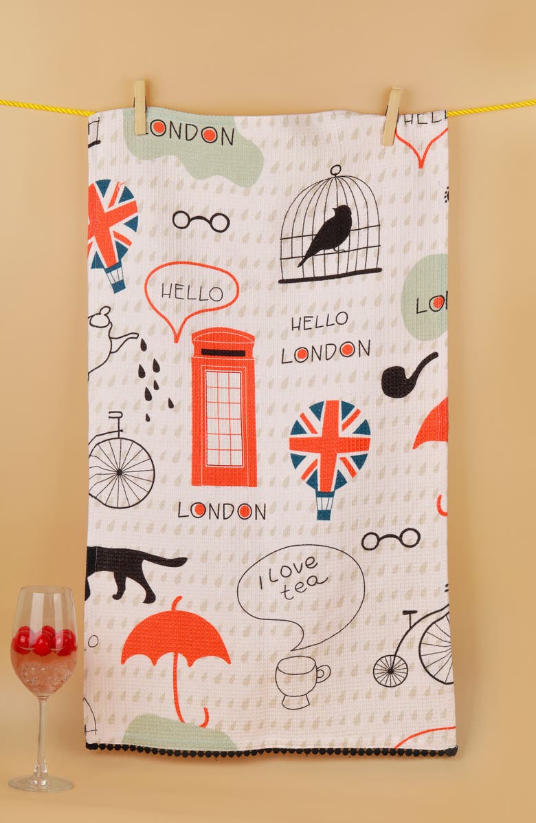 Tiramisu London Calling Set of 3 Kitchen Towels, Alternate, color, Red/ White/ Blue/ Black