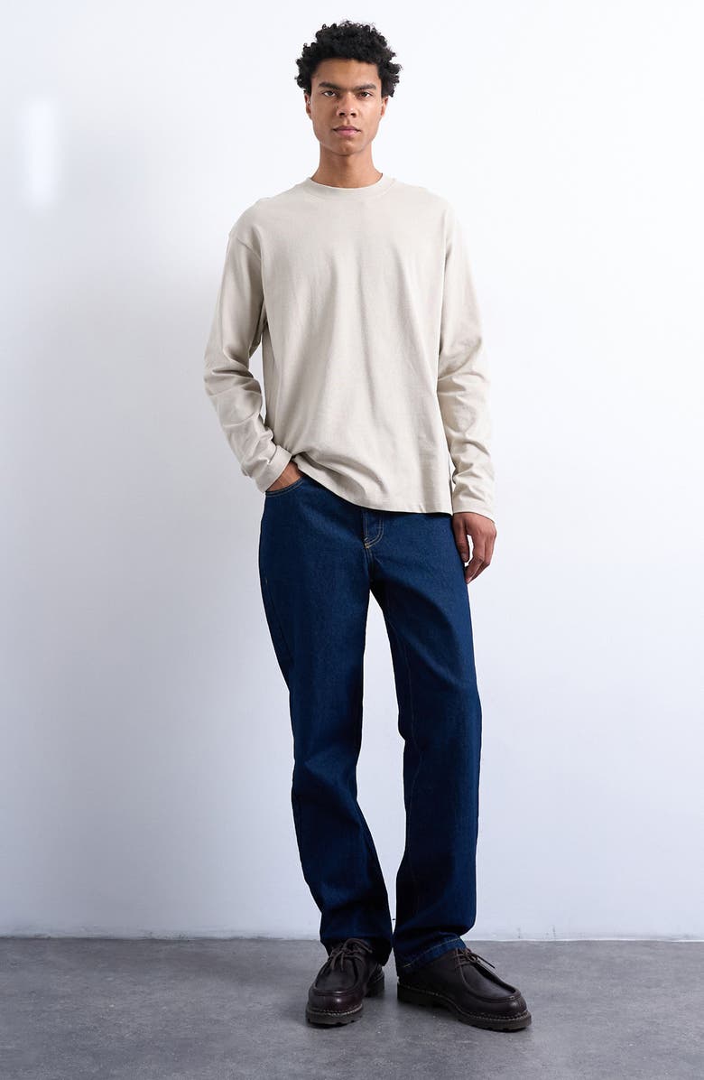 Topman Relaxed Fit Long Sleeve Cotton Rib T-Shirt, Alternate, color, Stone