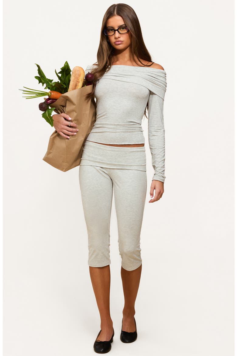 Habiba Foldover Off the Shoulder Crop Top, Alternate, color, GRAY-MELANGE