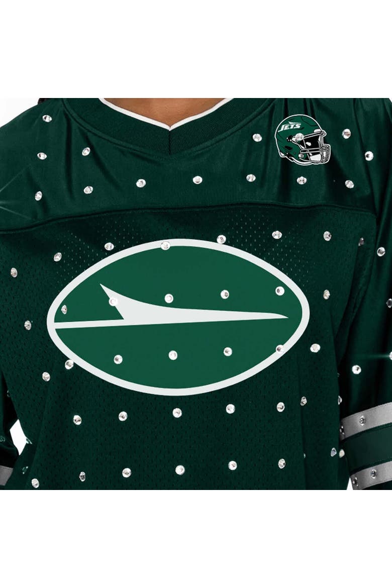 Women's Gameday Couture Green New York Jets Kickoff Time Allover Rhinestone Sports Stripe Jersey V-Neck T-Shirt, Alternate, color, Green