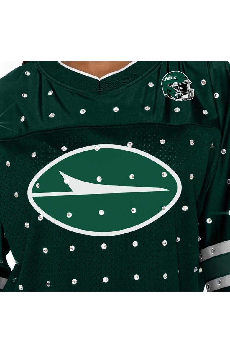 GAMEDAY COUTURE Women's Gameday Couture Green New York Jets Kickoff Time Allover Rhinestone Sports Stripe Jersey V-Neck T-Shirt, Alternate, color, Green