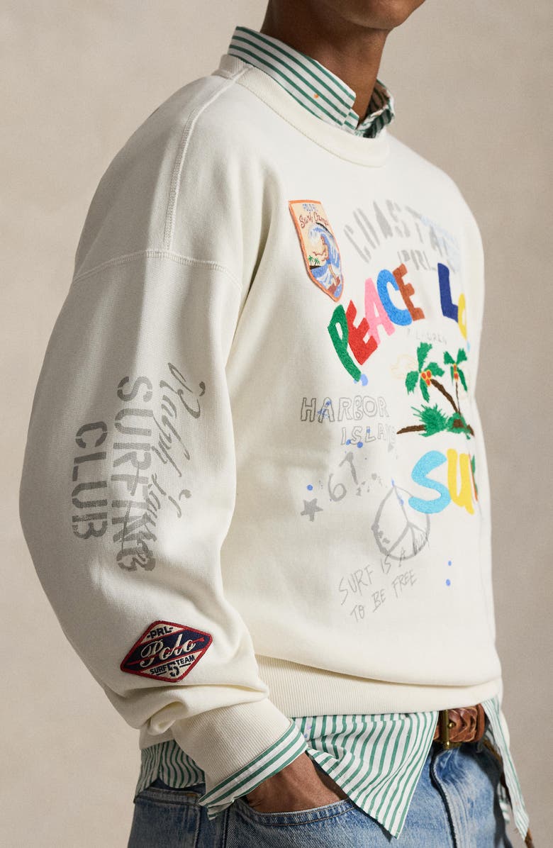 Polo Ralph Lauren Vintage Fit Peace Love Surf Embroidered Sweatshirt, Alternate, color, Nevis