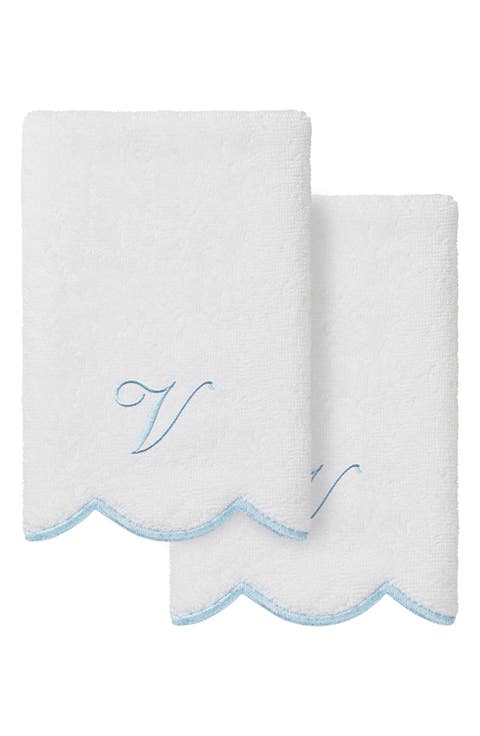 Adornia Scallop Set of 2 Personalized Hand Towels