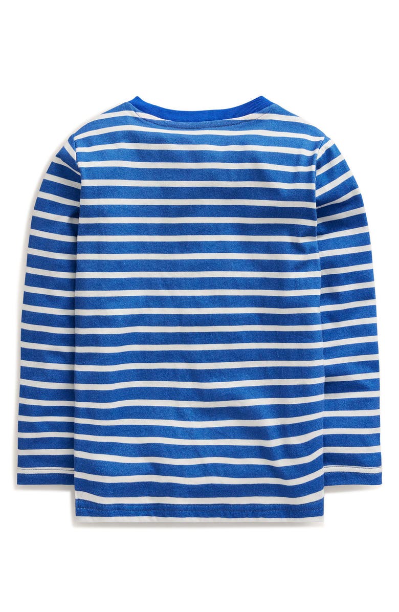 Mini Boden Kids' Stripe Rocket Pocket Appliqué Long Sleeve Cotton Graphic T-Shirt, Alternate, color, 