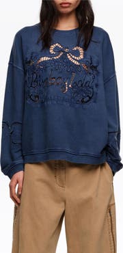 Bimba y Lola Faded Sweatshirt With Maxi Broderie Anglaise Logo