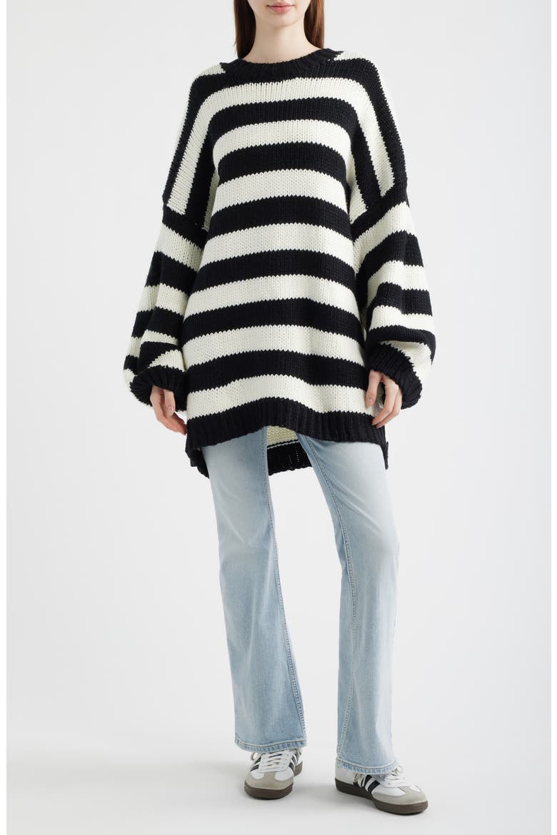 Jailbird Stripe Chunky Knit Sweater, Main, color, BLACK/ WHITE