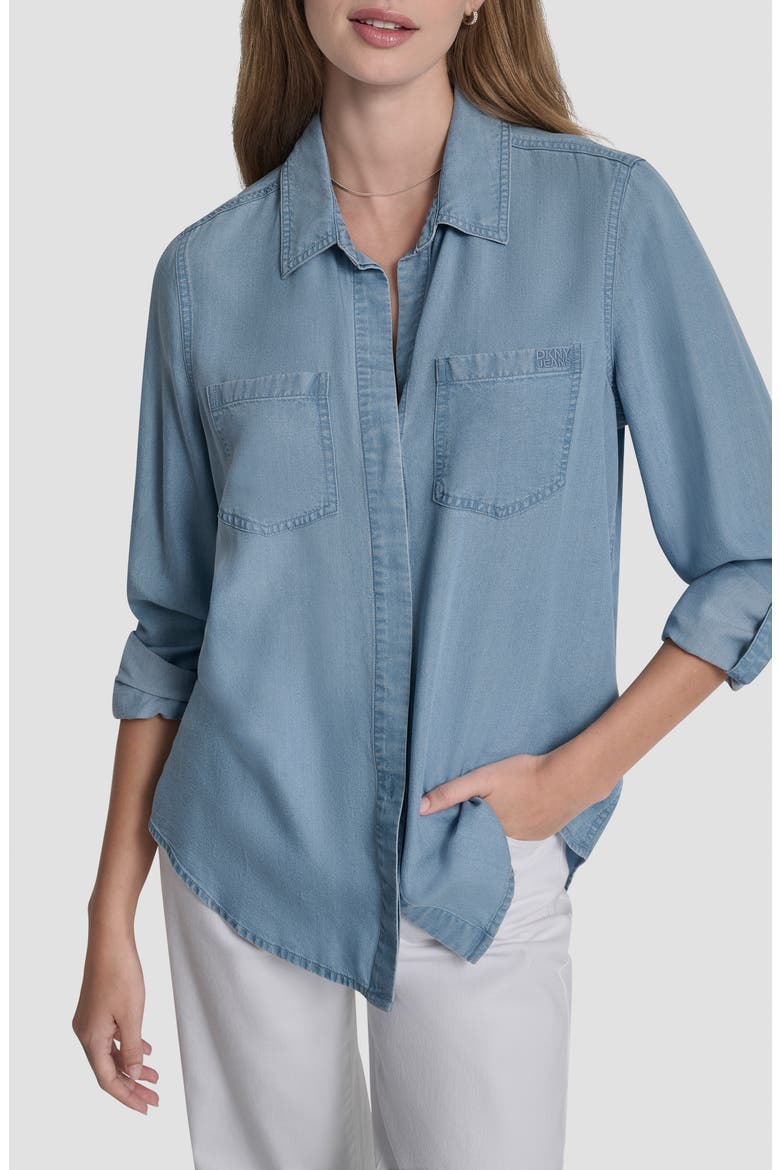 Chambray Button Front Top, Main, color, CHAMBRAY