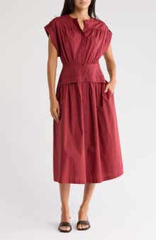 AREA STARS Cuffed Cap Sleeve Cotton Shirtdress