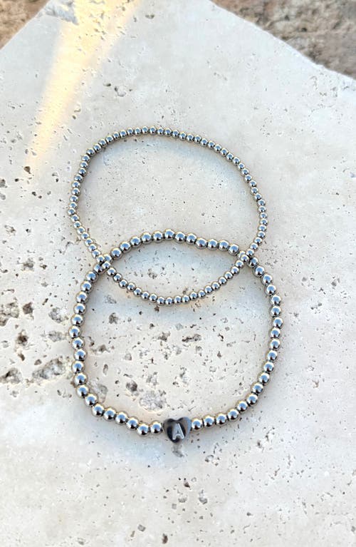 Adornia Beaded Initial Charm Bracelet Set In Silver