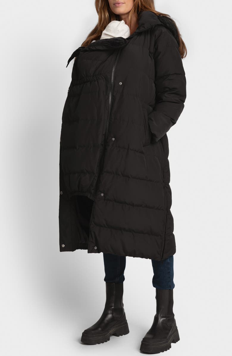 Seraphine Belted Maternity Puffer Jacket with Removable Faux Fur Trim Hood, Alternate, color,