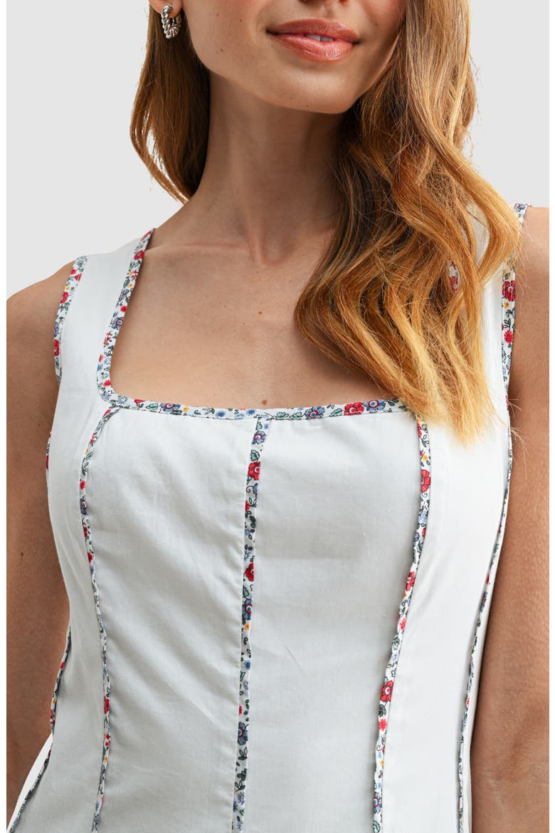 Floral Piping Sleeveless Fit & Flare Midi Dress, Alternate, color, WHITE