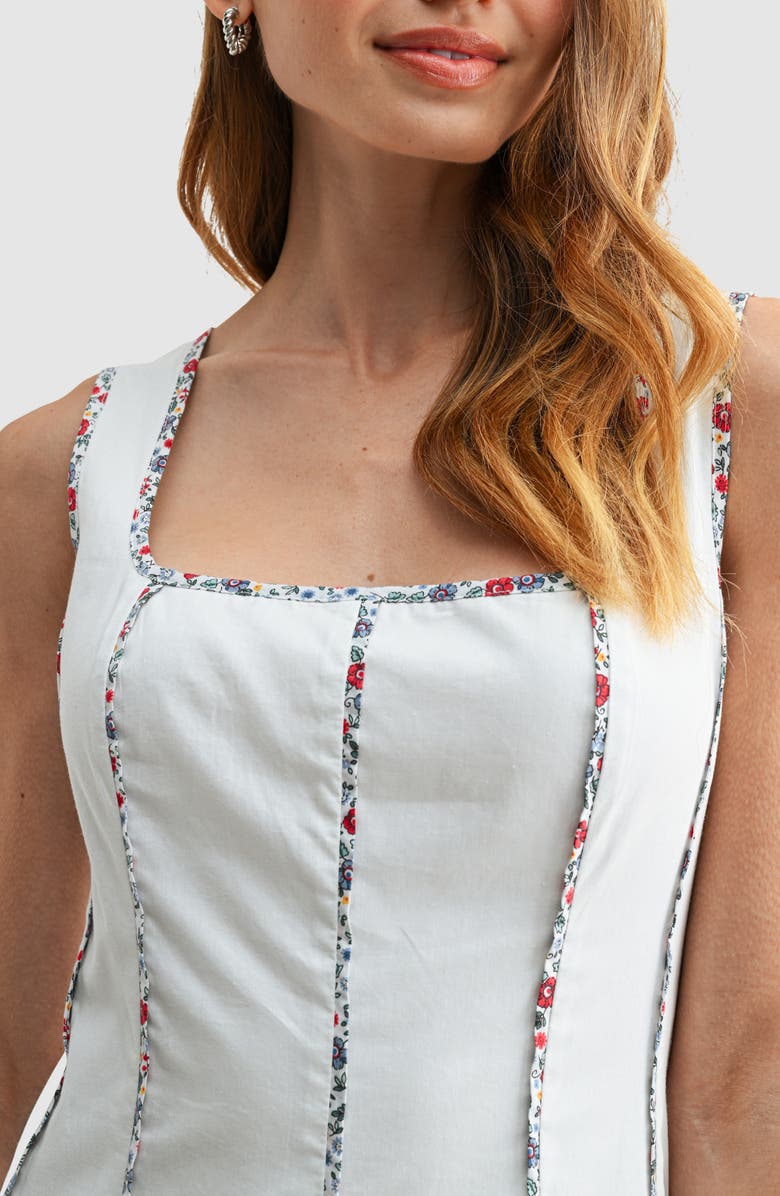 Mila Mae Floral Piping Sleeveless Fit & Flare Midi Dress, Alternate, color, White