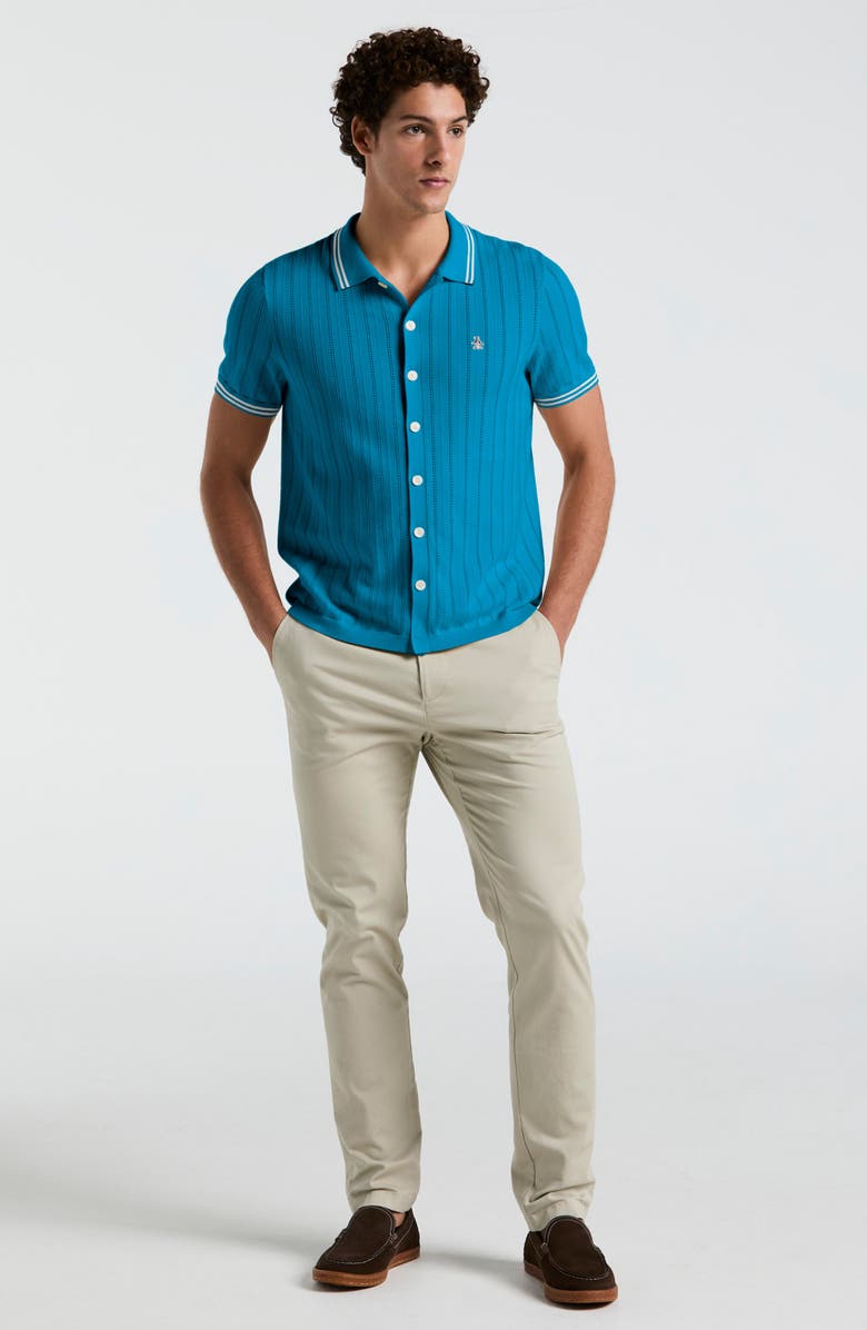 Original Penguin Drop Needle Polo Cardigan, Alternate, color, Mosaic Blue