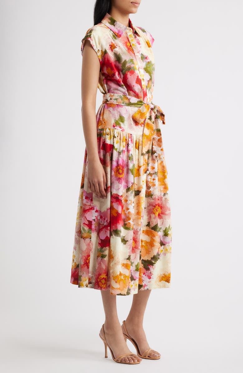 Julia Jordan Floral Print Tie Waist Midi Dress, Alternate, color, Ivory Multi