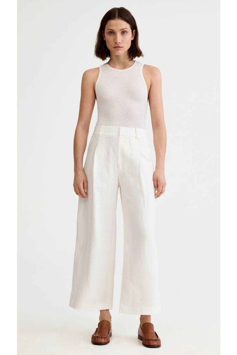 Linen Cropped Pleated Trouser, Main, color, White Linen